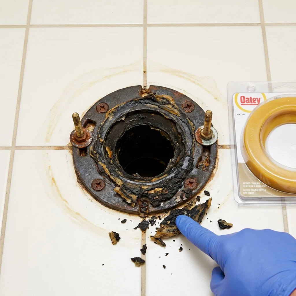 Failed wax ring showing water seepage at the base of a toilet in a Chilhowie, VA home