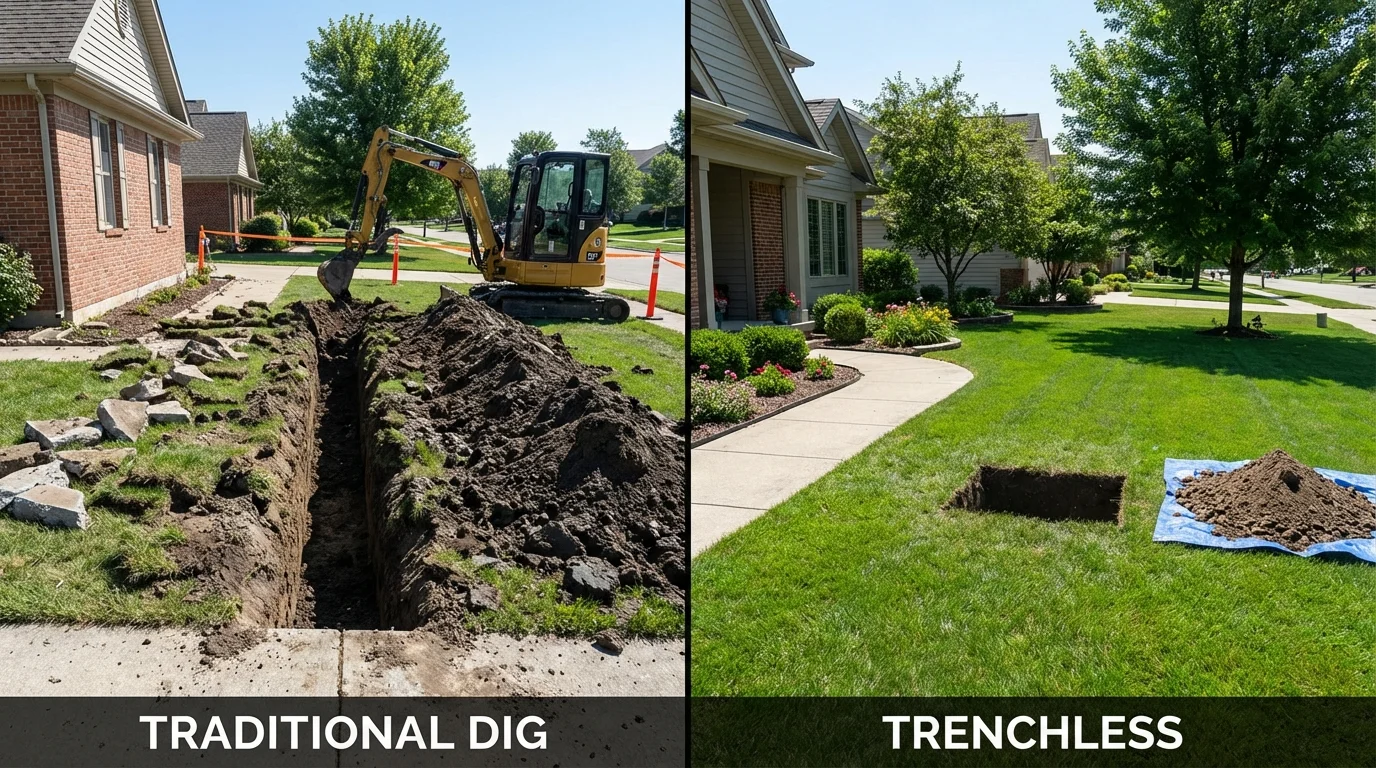 Trenchless sewer repair with minimal yard damage versus traditional excavation in Chilhowie, VA